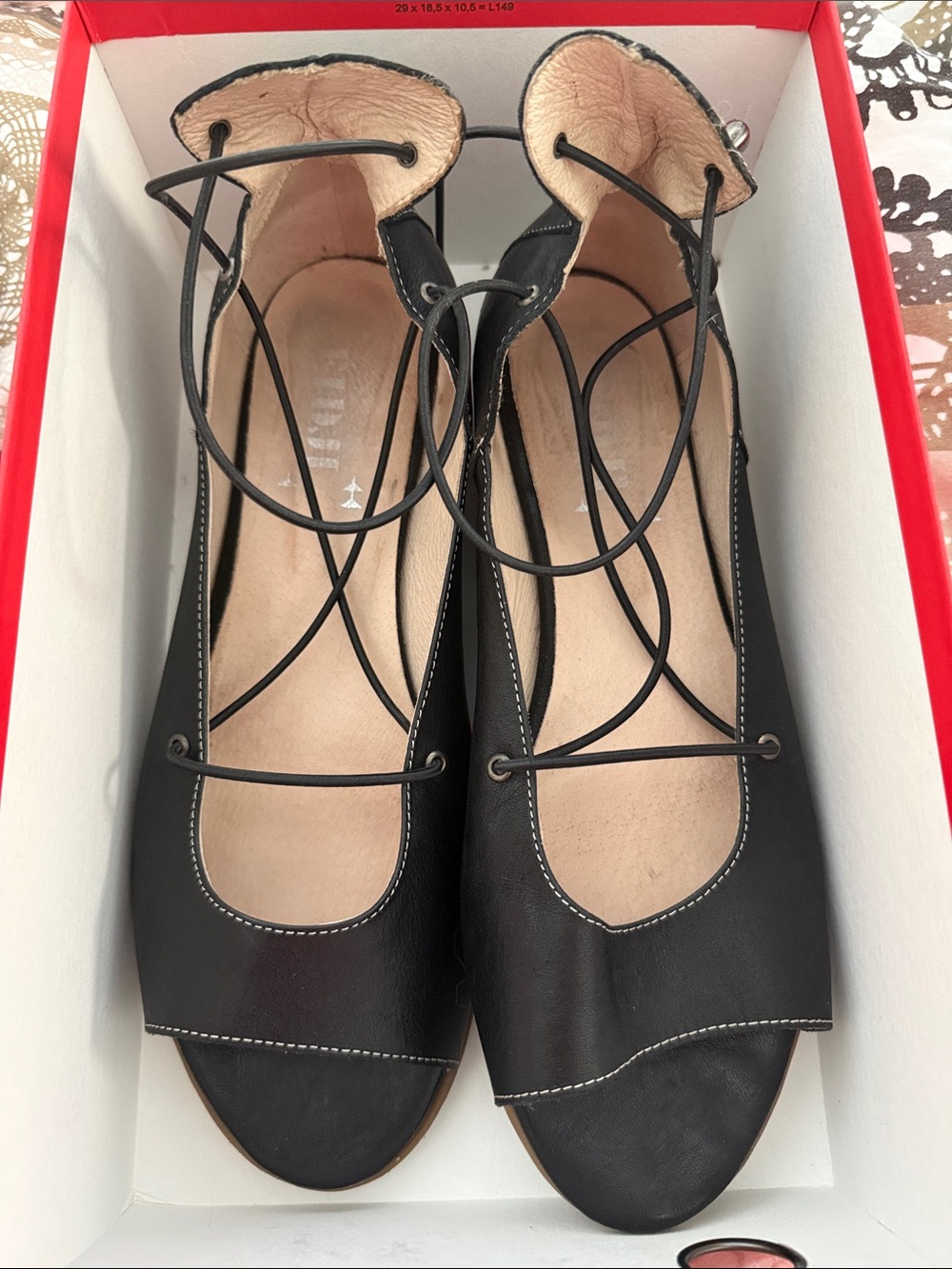 Lace-Up Black Peep-Toe Flats with Crisscross Ankle Ties